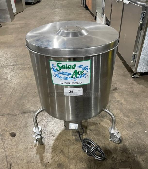 Delfield Salad Ace 20 Gal. stainless steel vegetable dryer, model SALD-1, on casters with electric power cord.