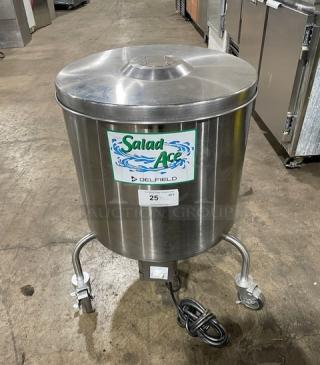 Delfield Salad Ace 20 Gal. stainless steel vegetable dryer, model SALD-1, on casters with electric power cord.