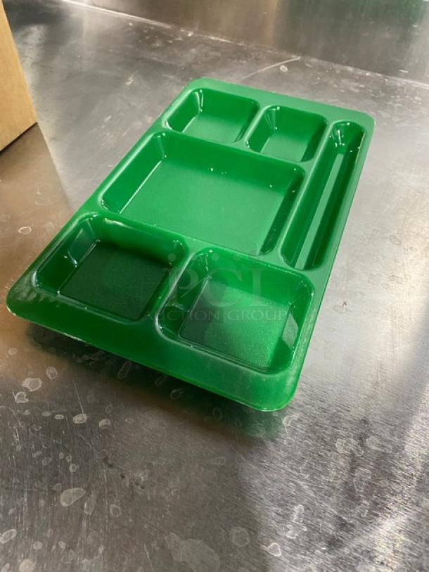 Cambro Camwear 9"x15" green tray, Model 1596CW119, new, six compartments, durable, ideal for school or meal service.
