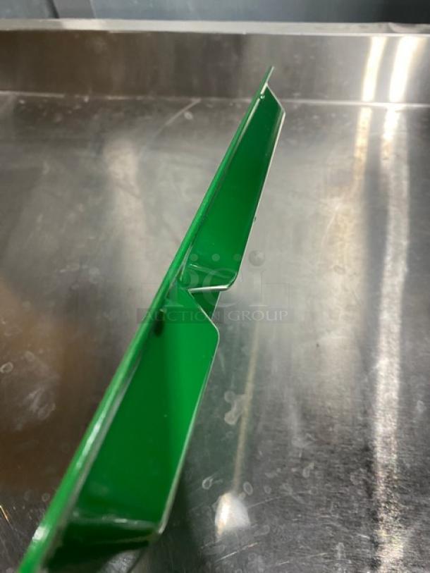 Cambro Camwear Series Sherwood Green 9"x15" 6-compartment tray, model 1596CW119, shown on metal surface, new condition.