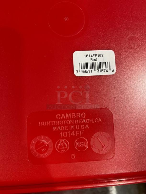 New Cambro rose red 10"x14" rectangular tray, model 1014FF163, commercial grade. Made in USA.