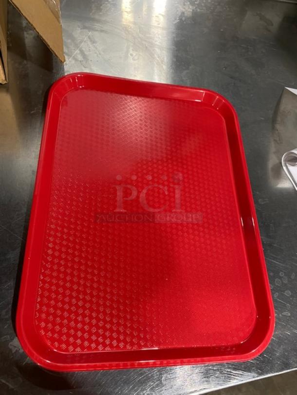 Cambro rose red 12"x16" rectangular tray, model 1216FF163, new condition, textured surface for grip.