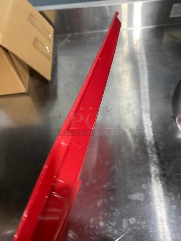 New Cambro rose red rectangular serving tray, Model 1216FF163, 12"x16", pristine condition for fast food or meals.