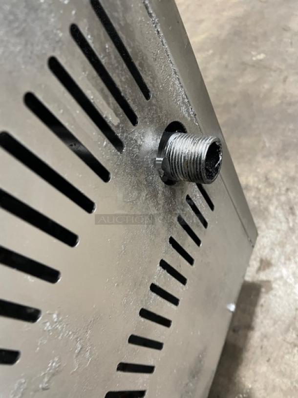 Cookline stainless steel double burner stock pot range exhaust vent. Gas-powered, durable, on legs. Auction item.