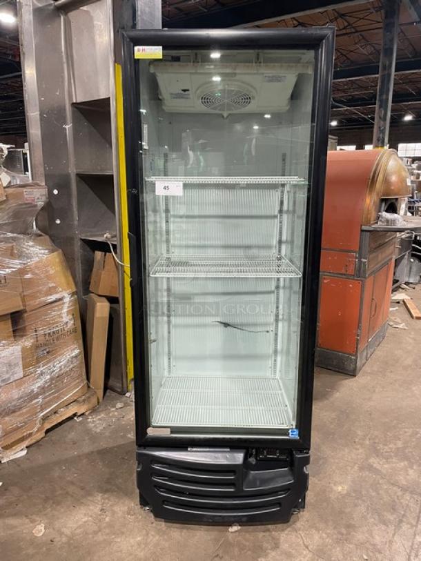 Imbera Elite Series G319 commercial black glass door refrigerator, Energy Star, poly coated rack, on legs, 115V 1 Phase.