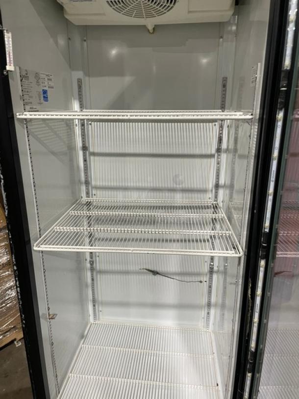 Imbera Elite Series G319 commercial fridge, black, single glass swing door, poly-coated racks, Energy Star certified, SN: 534130200986.