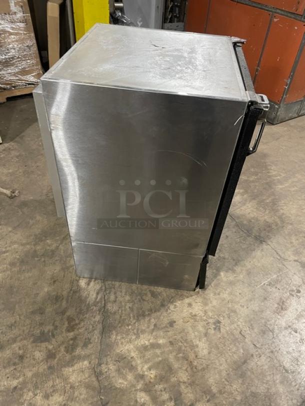 Glastender 2018 model MFV24-GN(L) countertop mug chiller/froster, stainless steel and black powder coat, with poly coated rack.