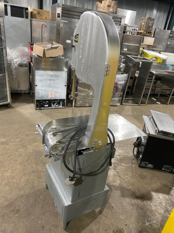 Butcher Boy B16 commercial stainless steel meat band saw, 208V 3 Phase, electric powered, free-standing on legs, SN: 6-8427.
