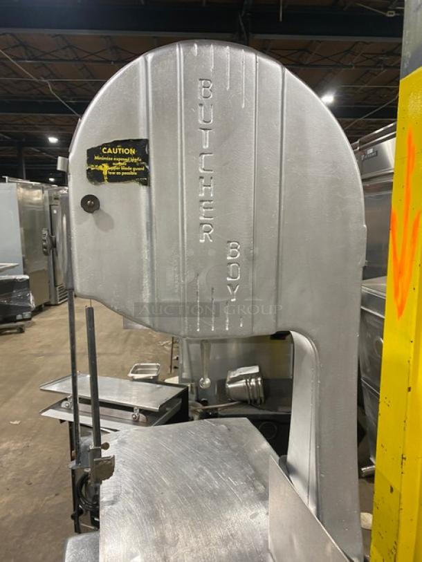 Butcher Boy B16 stainless steel meat band saw, electric powered, freestanding on legs, 208V 3 Phase, serial 6-8427.