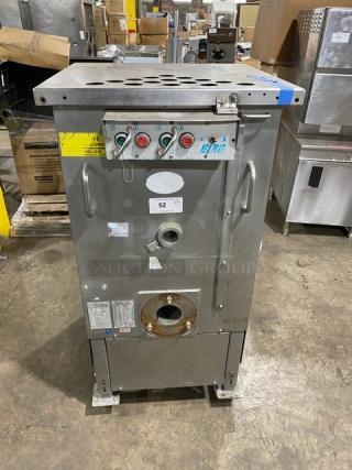Biro commercial stainless steel electric meat mixer/grinder on casters, featuring control panel, heavy-duty design, used condition.
