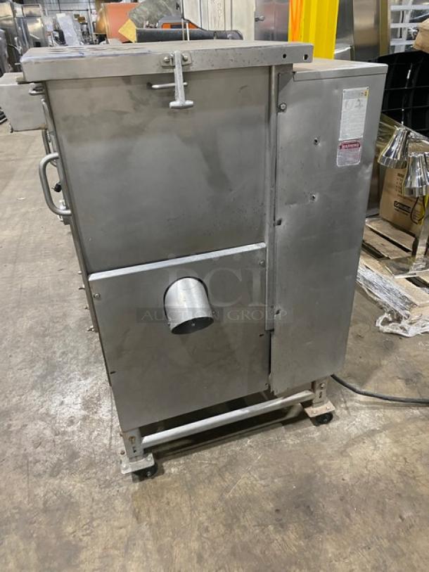 Biro commercial stainless steel meat mixer/grinder on casters; electric-powered, heavy-duty, free-standing, used condition.