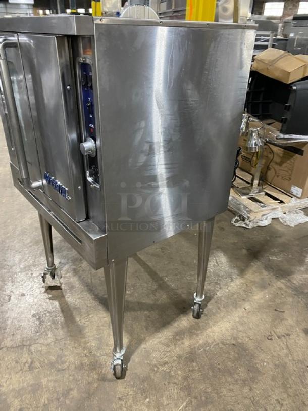 Imperial PCVG1 stainless steel convection oven, natural gas, single-stack, on casters, includes wired oven rack.