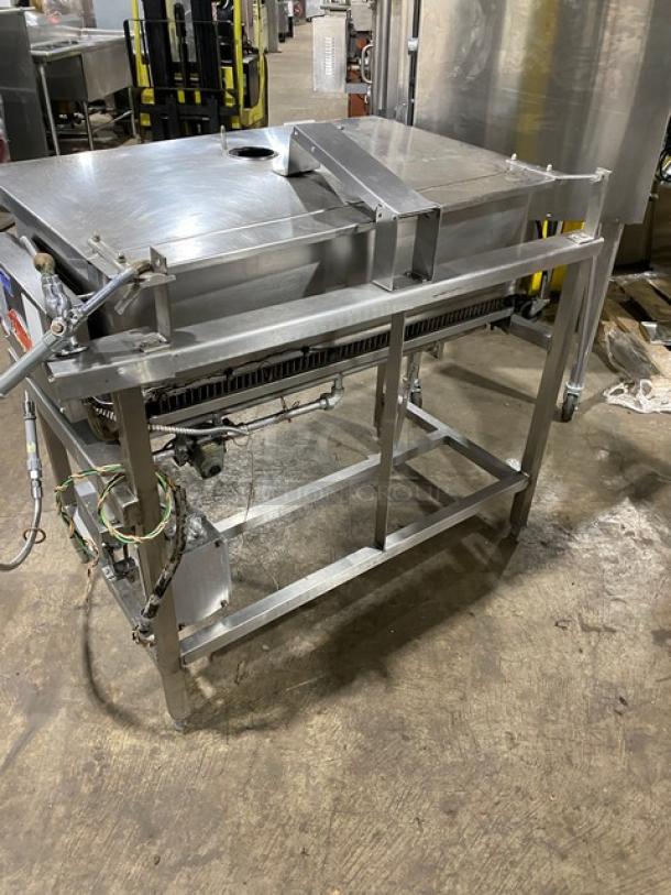 Groen 40 Gal. Stainless Steel Tilt Skillet, Model NHFPE4, natural gas, single spout faucet, on legs, commercial use.