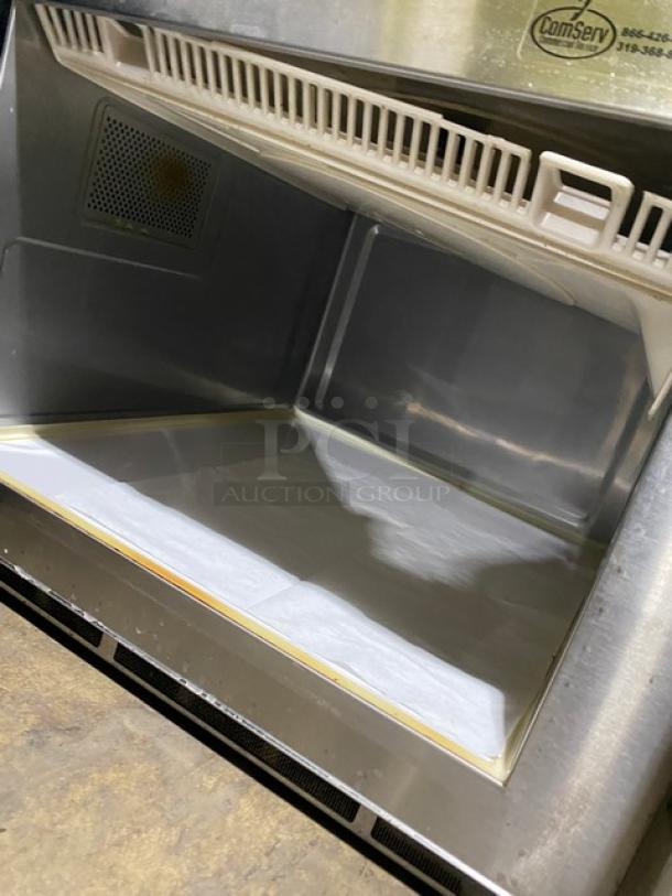 Menumaster RFS12TSW commercial microwave oven, stainless steel, digital controls, clean interior, 120V, excellent condition.