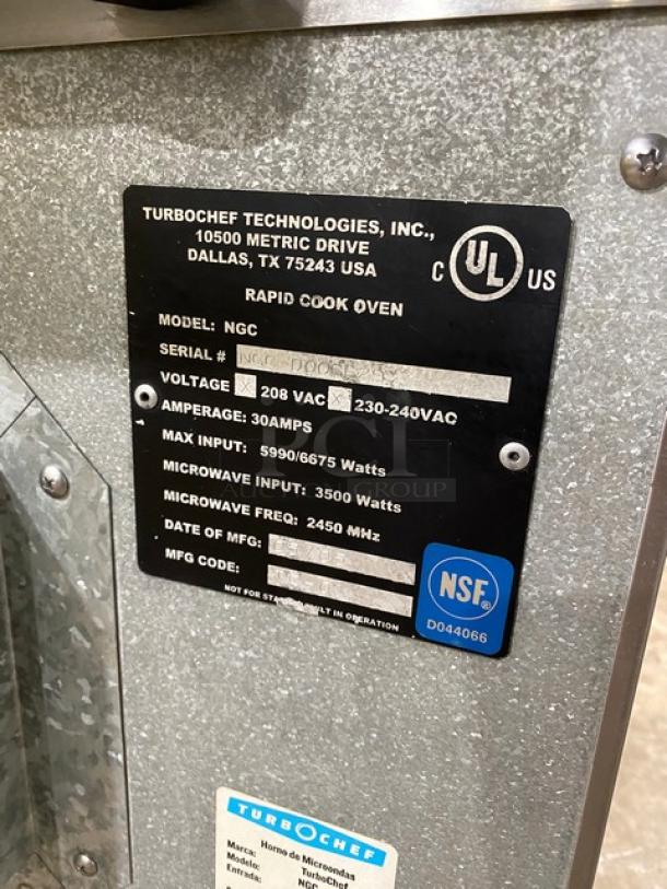 TurboChef NGC Subway Style Rapid Cook Oven, stainless steel, digital controls, 208/230-240V, NSF certified.