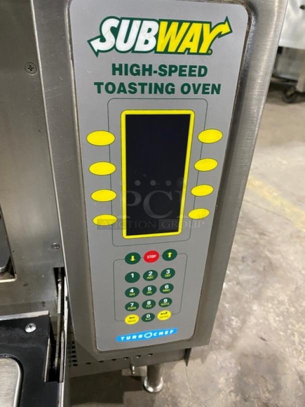 TurboChef NGC Subway-style high-speed toasting oven, stainless steel, digital controls, electric, on legs.
