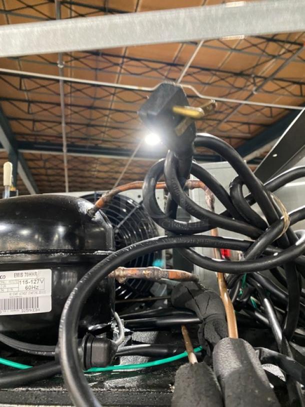 Hoshizaki CR1SFGECR commercial fridge, Energy Star certified, single glass swing door, poly coated rack, on casters, 115V.