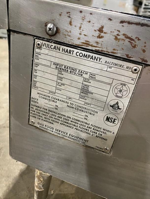 Vulcan VCCB47-1 commercial stainless steel natural gas char broiler, with cast iron grates; model plate visible; used condition.