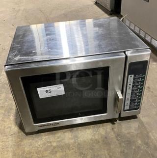 Menumaster RFS12TSW commercial stainless steel microwave oven with digital push button controls, 120V; slight surface wear.