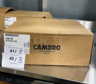 Cambro commercial serving tray box, model 1216FF163, rose red, 12"x16", new condition, label indicates quantity.