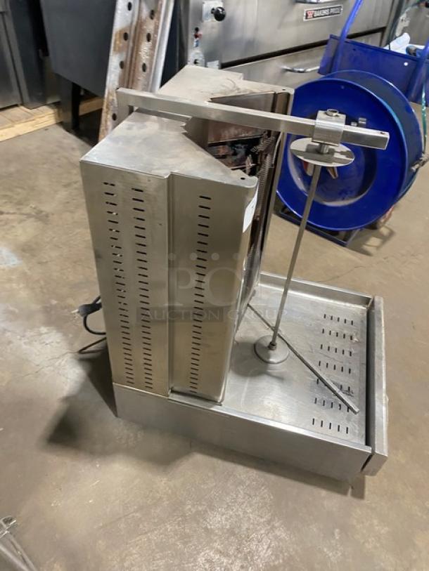 Visvardis DG12V commercial gyro machine, stainless steel, 6 double burners, propane/natural gas, on legs, SN: 0377.