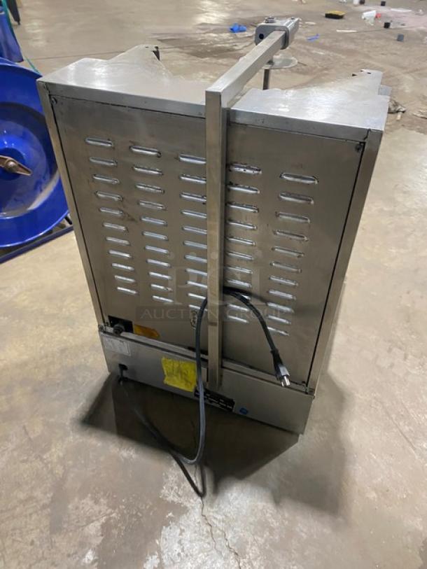 Visvardis DG12V stainless steel gyro machine, 6 double burners, liquid propane/natural gas powered, on legs, SN: 0377.