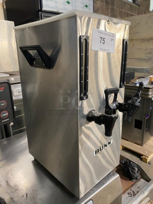 Bunn Bunn-O-Matic TD4T iced tea dispenser, commercial stainless steel, dual 1.5-gallon reservoirs, in good condition.