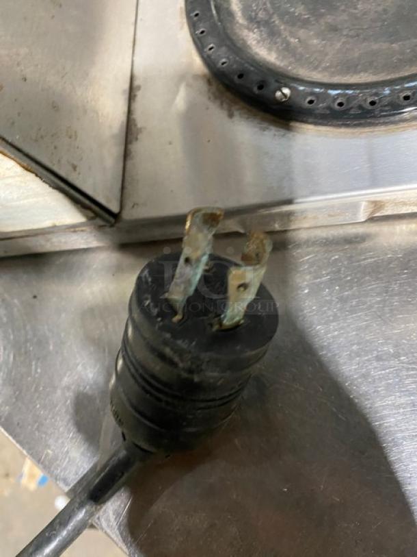 Alt text: Bunn Axiom Series commercial coffee brewer, stainless steel, with plug, digital controls, upper/lower warming plates. Model AXIOM-35-2.