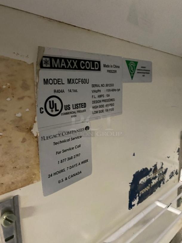Maxx Cold X-Series 2-Door 60" Worktop Freezer, Model MXCF60U. Features stainless steel, poly-coated rack, 115V, 1 Phase.