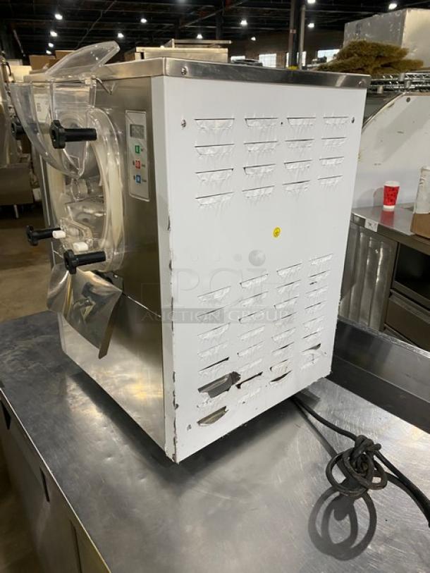 Cooler Depot countertop ice cream batch freezer, Model BQL112Y. Stainless steel, electric, with visible control panel. Used condition.