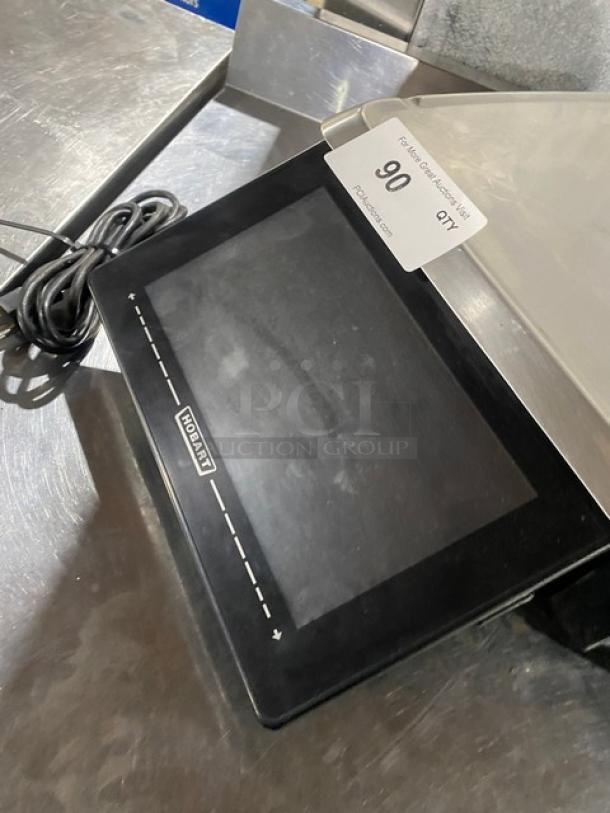 Hobart HT-Series commercial electric scale/printer combo with stainless steel worktop, dual displays, model HTi-7LH4.