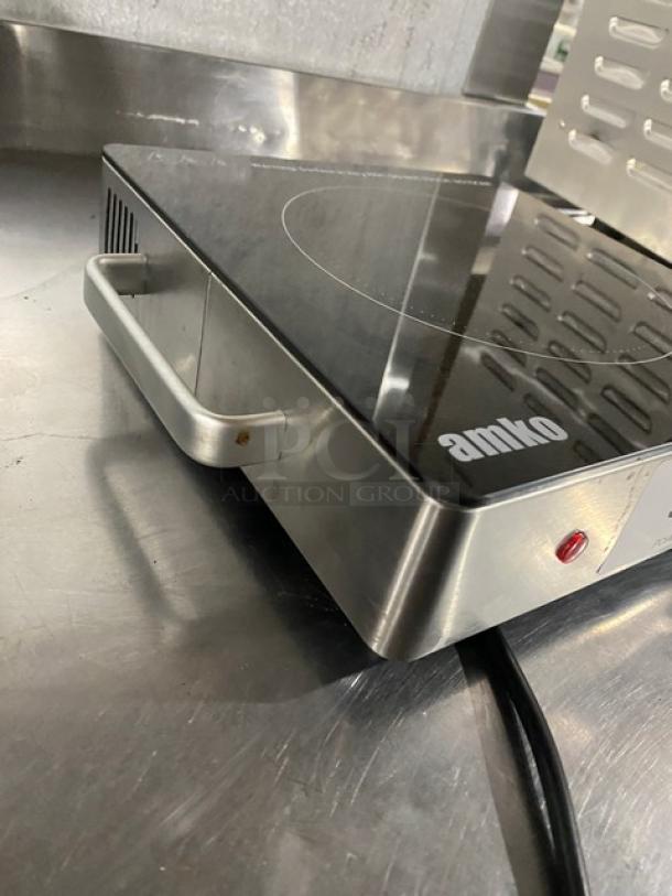 Amko stainless steel electric infrared cooktop, model AKIR15, single-burner, ceramic surface, 120V, good condition.