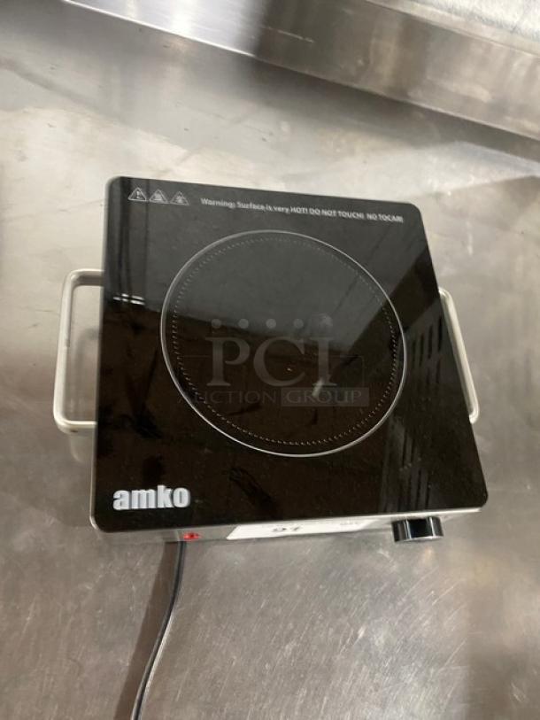 Amko AKIR15 stainless steel electric infrared cooktop, 120V, single-burner, ceramic surface, countertop model, new condition.