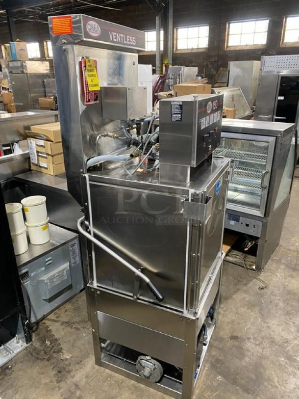 CMA 180VL commercial stainless steel ventless door-type dishwasher, free-standing, high-temp, Energy Star certified, 208-240V, with legs.