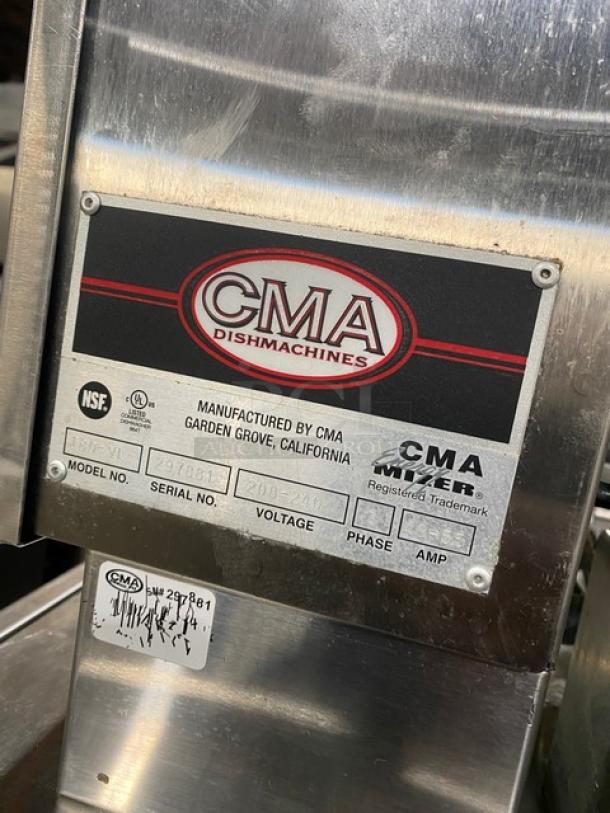 CMA 180VL stainless steel dishwasher, high-temp, ventless, Energy Star, model 180-VL, SN 297881, 208-240V, 3-phase.