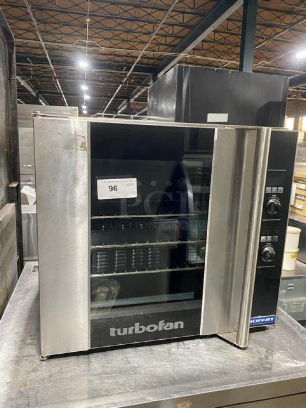 Moffat Turbofan Series commercial stainless steel electric countertop convection oven with wired rack, good condition.