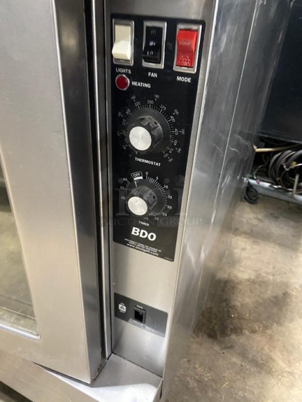 Blodgett BDO Series gas convection oven, stainless steel, single stack, with control panel, on legs, Energy Star certified.