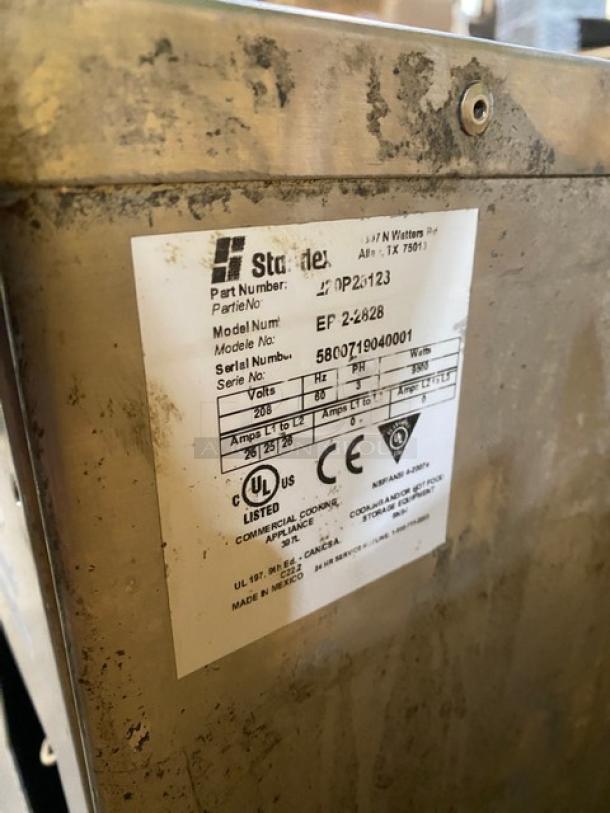 Bakers Pride SuperDeck EP-2-2828 stainless steel double deck countertop pizza oven, 208V 3 Phase, SN: 5800719040001.