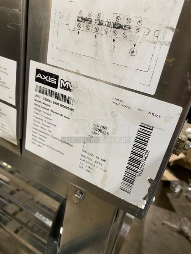 Axis commercial stainless steel electric combi oven with digital controls and wired oven rack. 3 phase, on legs.