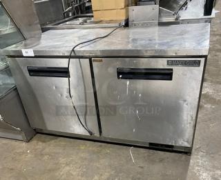 Maxx Cold X-Series 2 Door 60" Worktop Freezer, Model MXCF60U, Stainless Steel, Poly Coated Wired Rack, 115V, 1 Phase.