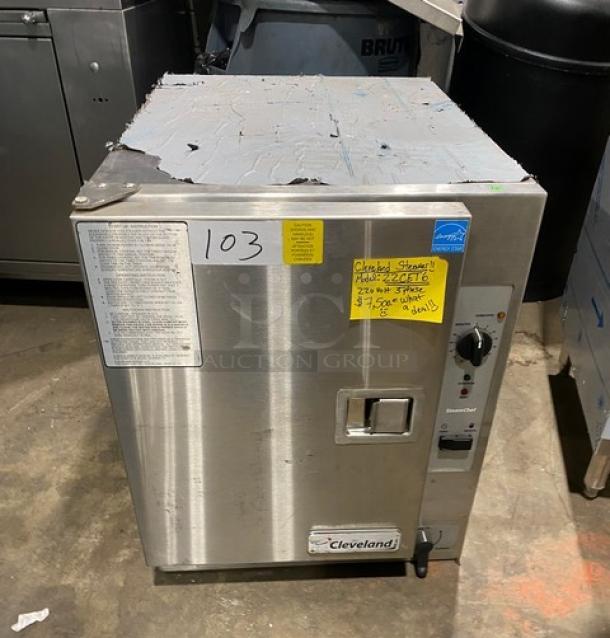 NEW Cleveland Range SteamChef 22CET6, 6-pan broilerless convection steamer, stainless steel, Energy Star certified, scratch-n-dent condition, built-in pan rack, 208V 3 Phase.