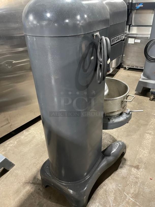 Hobart H600T 60 Qt. charcoal gray electric dough mixer with bowl and dough hook, 220V, 3-phase, serial SN: 1729975.