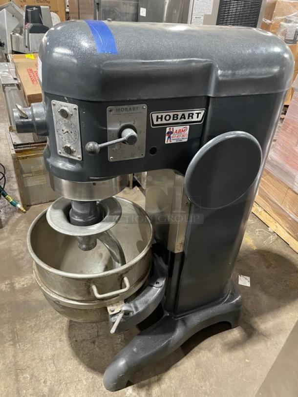 Hobart H600T charcoal gray 60 qt. planetary dough mixer with bowl and dough hook attachment. 220V, 3-phase, serial 1729975.