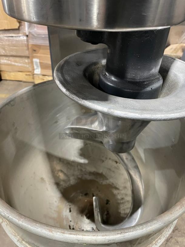Hobart H600T commercial dough mixer with 60 Qt. bowl, dough hook attachment, charcoal gray, 220V 3 phase, model H-600T.