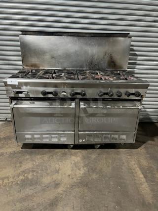 U.S. Range Commercial Stainless Steel Gas Powered 10-Burner Range/Double Oven Combo! With Back Splash! With Wired Oven Rack! - Item #1227471