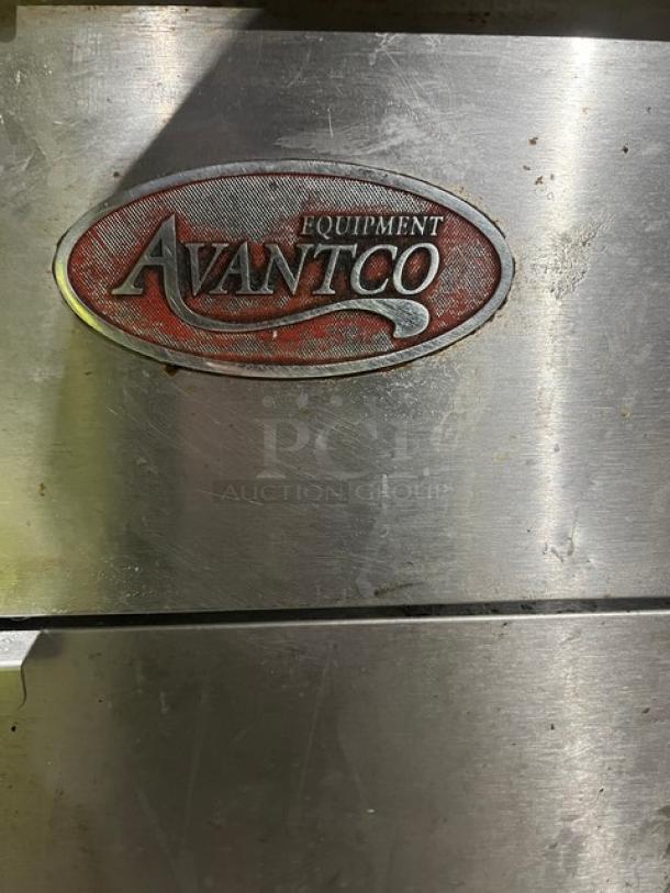 Avantco 2019 FF300N commercial deep fryer, stainless steel, natural gas, with splash guards, basket hanger, and fry basket.