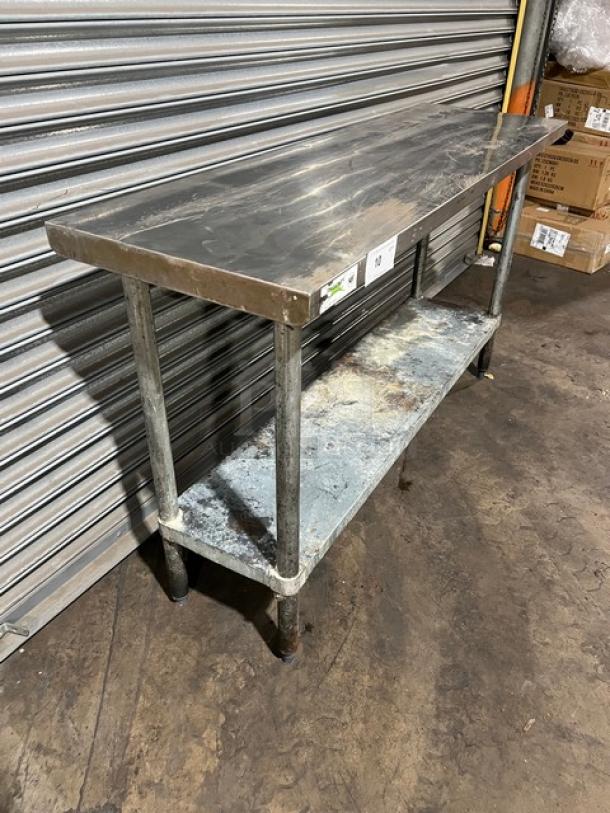 Regency 18"x60" stainless steel worktop table, model 600T1860G, with single undershelf, durable legs, fair condition.