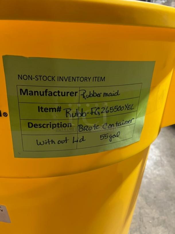 Rubbermaid Brute Series 55 Gal. Yellow Trash Can, commercial grade, without lid, item# FG265500YEL, new condition.