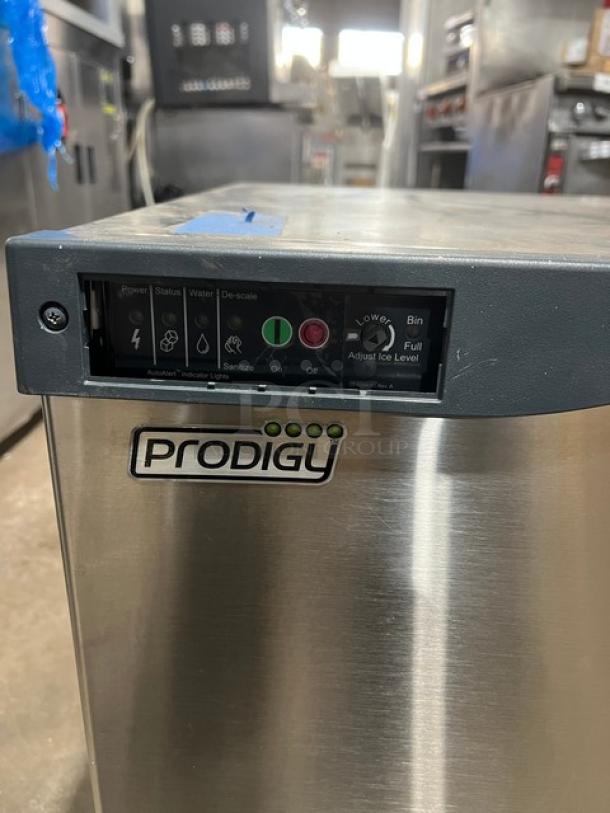 Scotsman Prodigy Series stainless steel ice cube maker, model C0330MA-1B, Energy Star certified, 115V, 1 phase, control panel view.