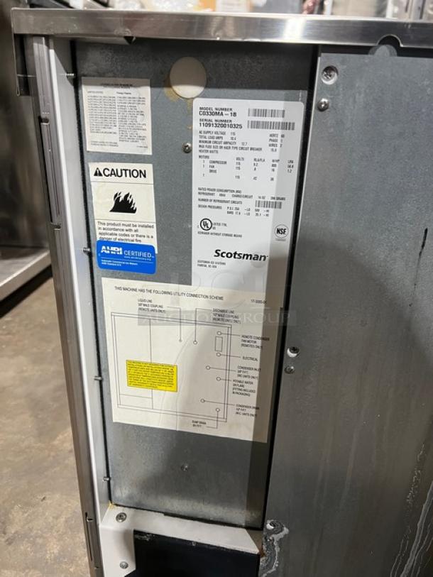 Scotsman Prodigy Series stainless steel ice maker, Model C0330MA-1B, Energy Star certified, 115V, commercial use.